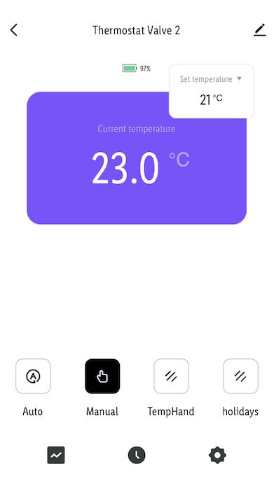 Interface de l'application smartphone pour tête thermostatique connectée Zigbee Moes - Réglage de température